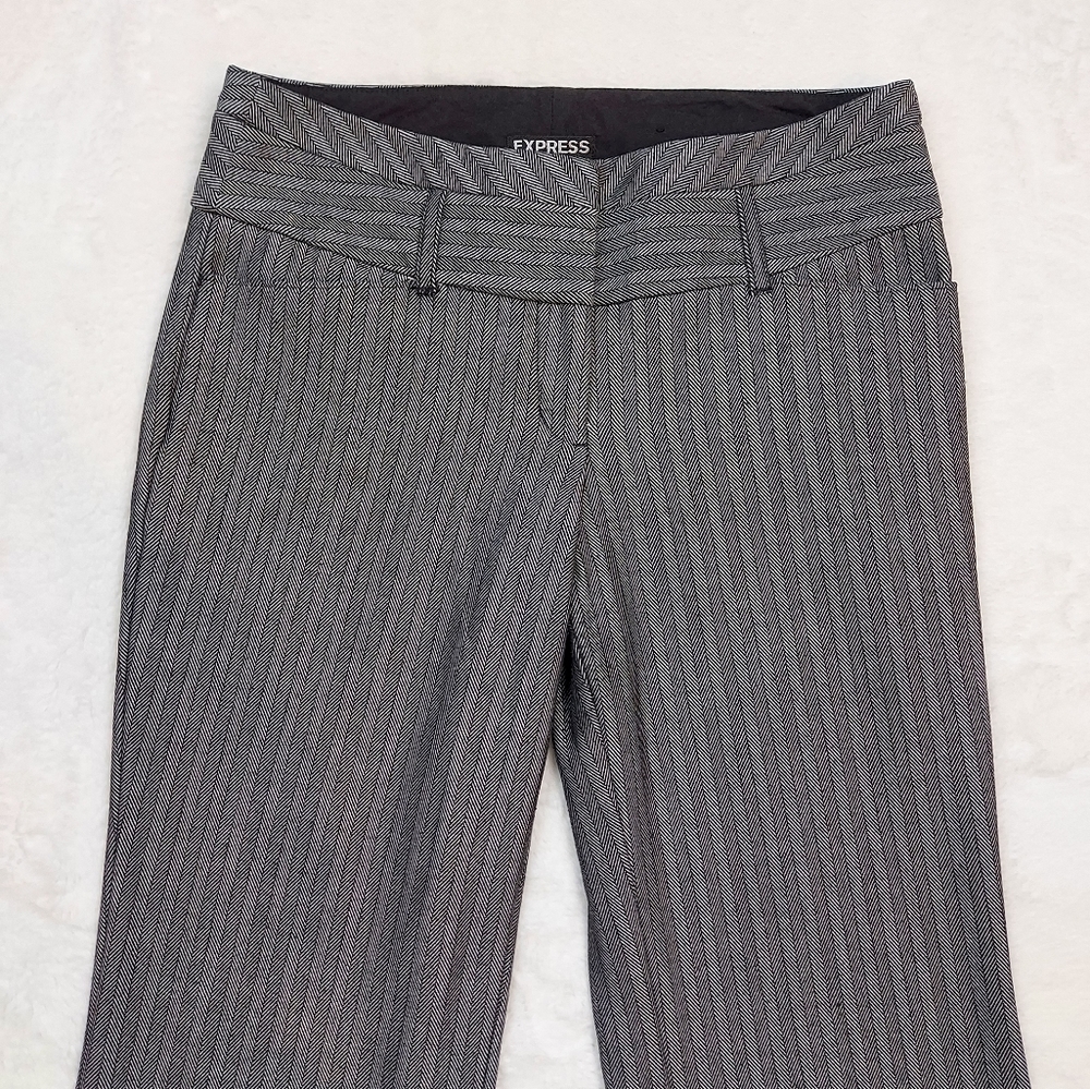 Express Editor Black Gray Striped Mid Rise Trouser Dress Pants Size 2R - Picture 3 of 13